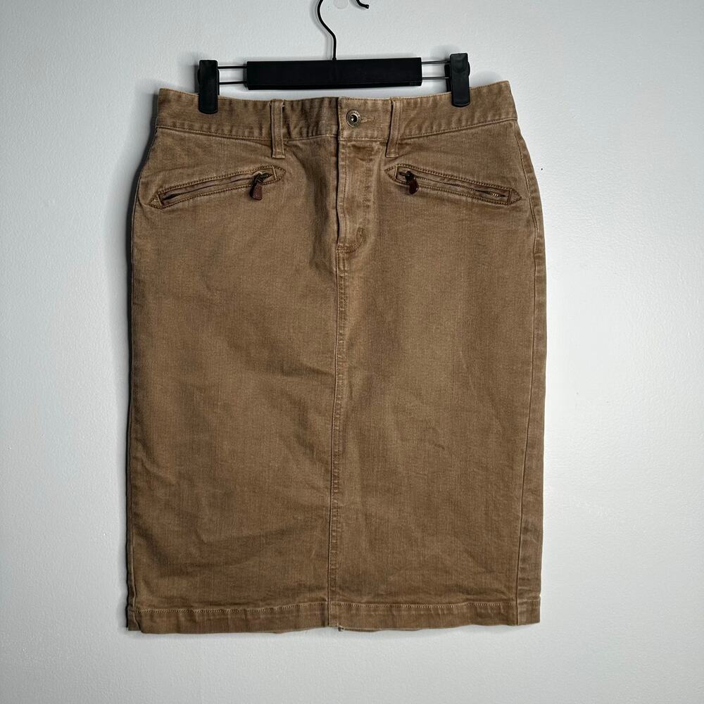 Vintage Lauren Jean Co Ralph Lauren Tan Denim‎ Pencil Skirt Zipper pocket Size 4
